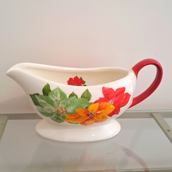 Saucière En Porcelaine Poinsettia & Ribbons - Décor De Noël - Occasion Excellent